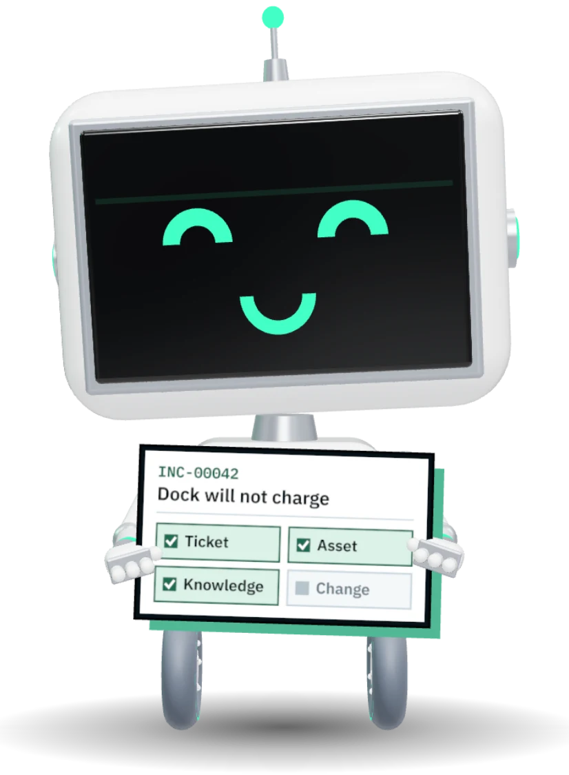 The ATLAS robot holding INC-00042 · Dock will not charge