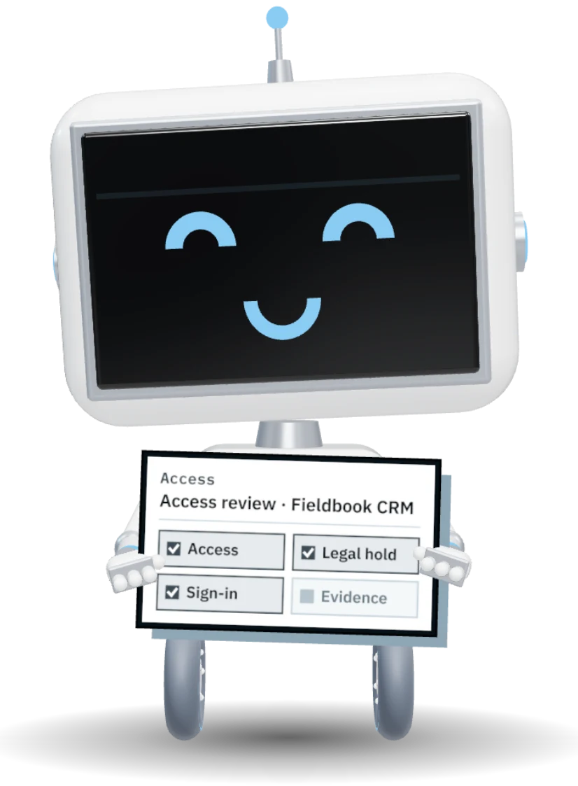 The ATLAS robot holding Access review · Fieldbook CRM